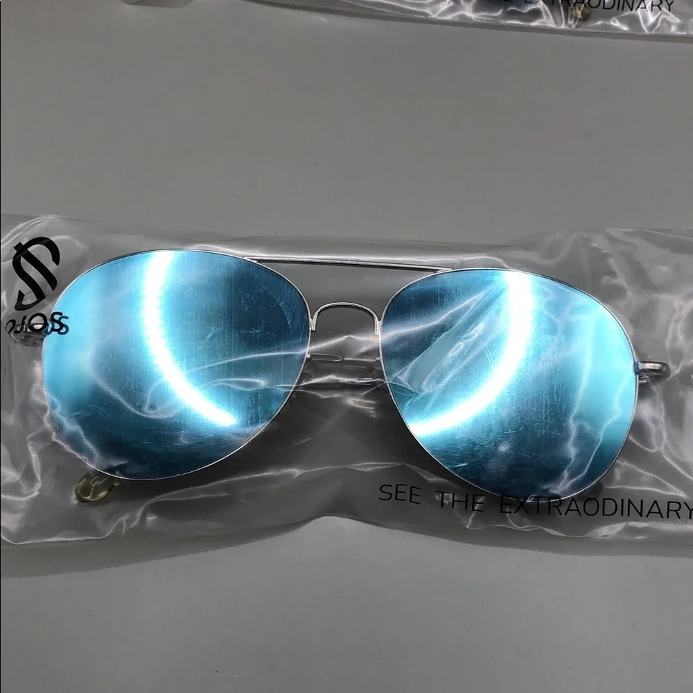 Sojos Aviator Empire Sunglasses Unisex Silver Gold Frame, Pink Blue Lens NEW